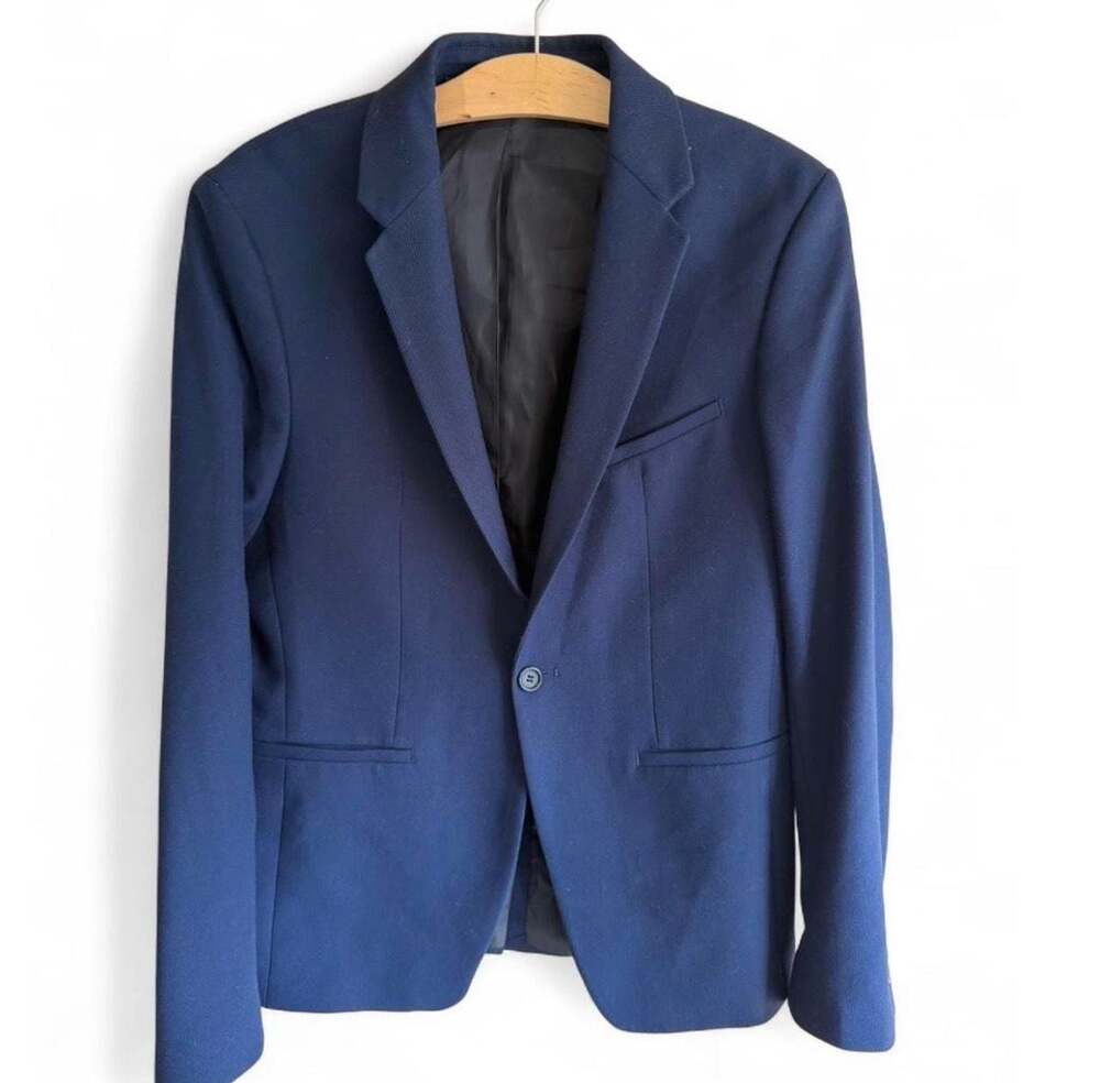 Zara Men's Slim Fit Navy Blue Single Button Blazer Jacket